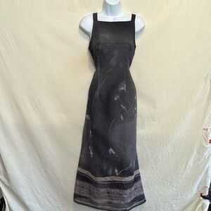 B-221 Helene Blake Vintage Gray & Purple Floral Sleeveless Maxi Dress Size 5/6